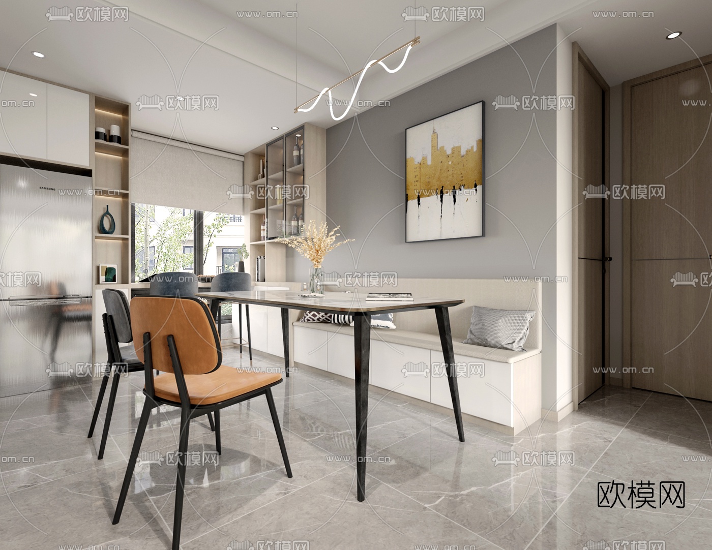 北欧客厅餐厅3d模型下载（渲染图1）