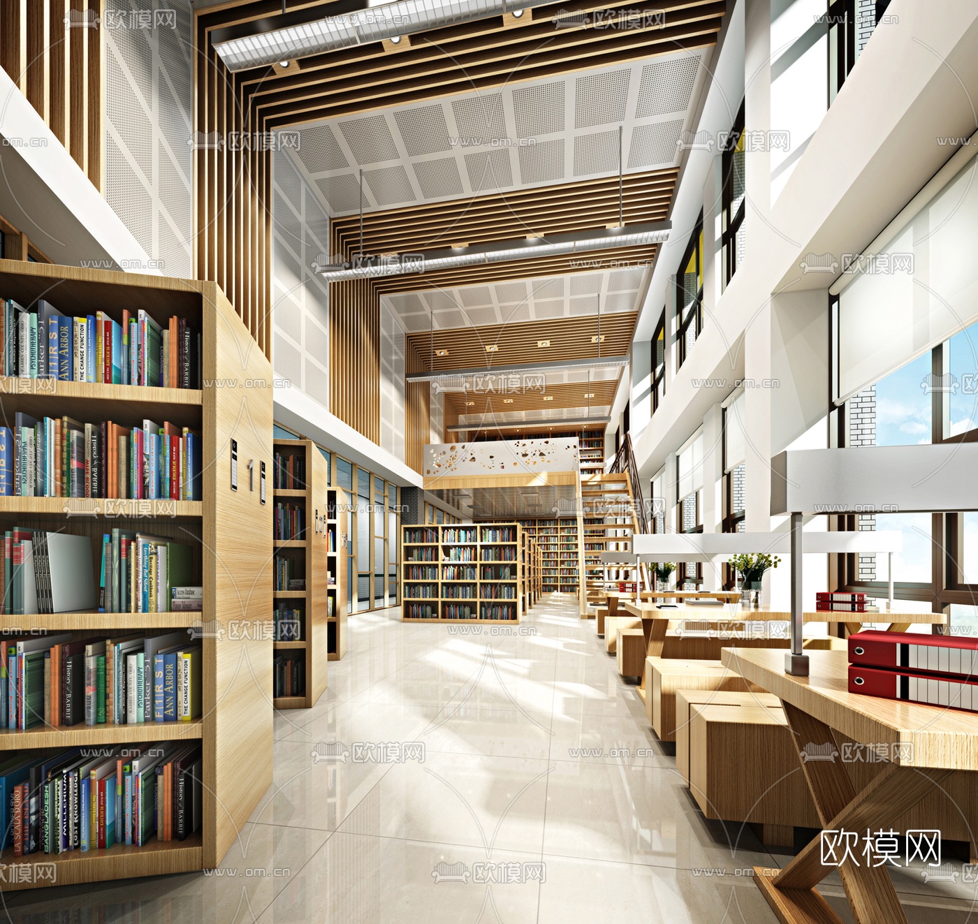 现代图书馆阅览室3d模型下载