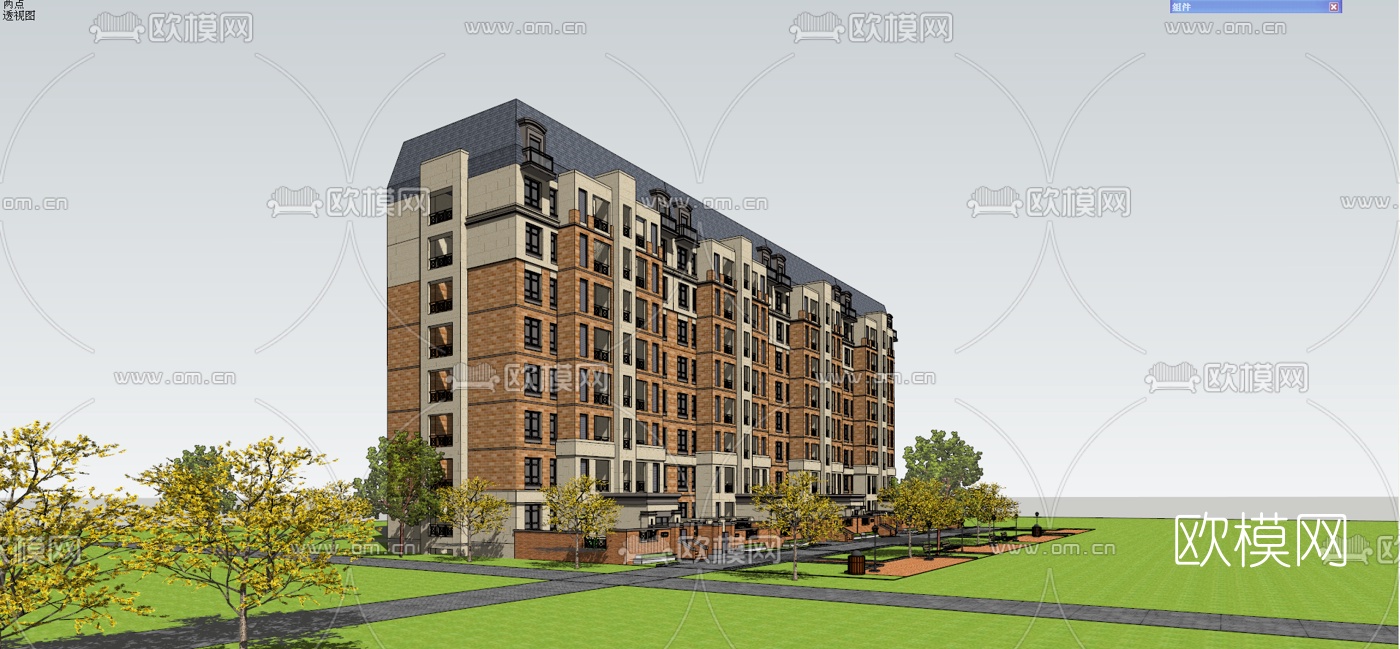 新古典小高层公寓楼su模型下载（渲染图4）