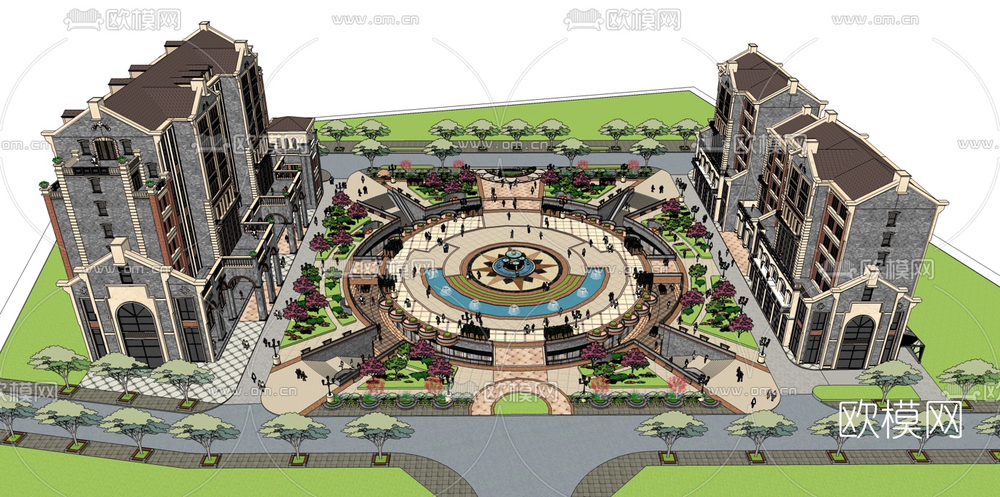 欧式建筑广场su模型下载