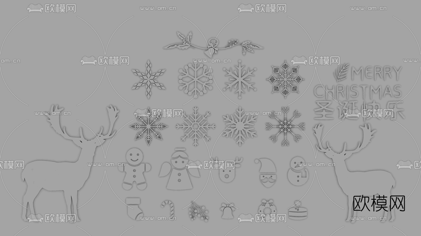 北欧圣诞雪花墙饰挂件3d模型下载（渲染图2）