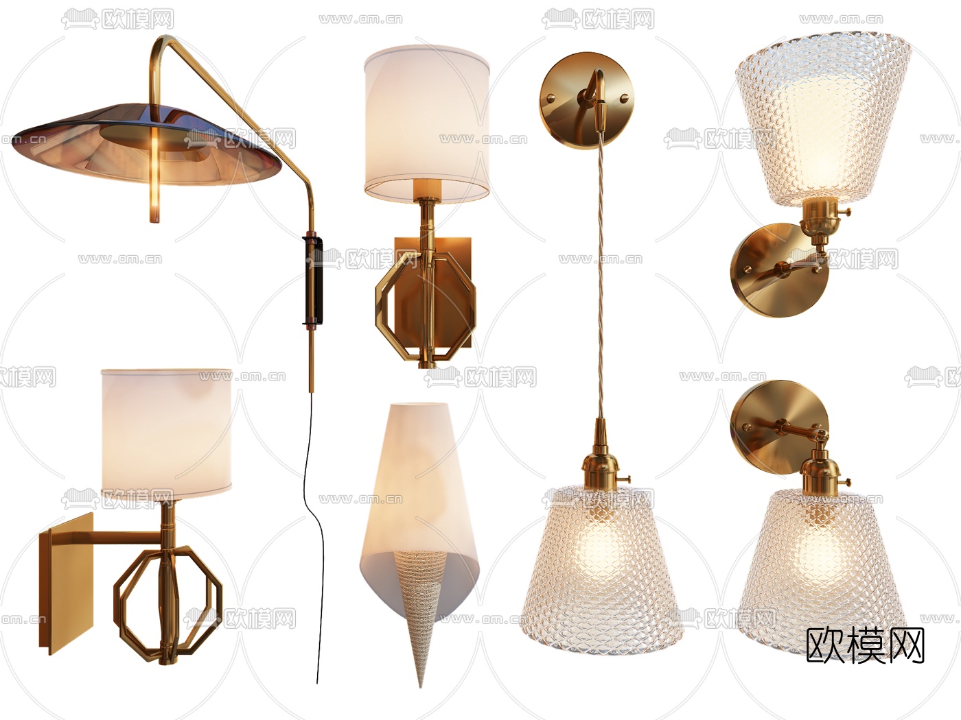 美式轻奢玻璃壁灯3d模型下载