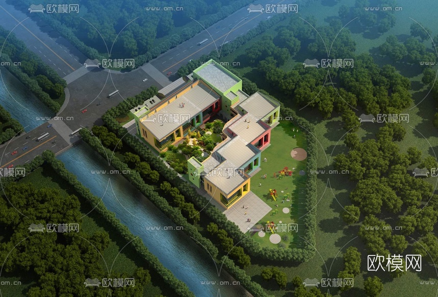现代幼儿园外观3d模型下载(渲染图2)