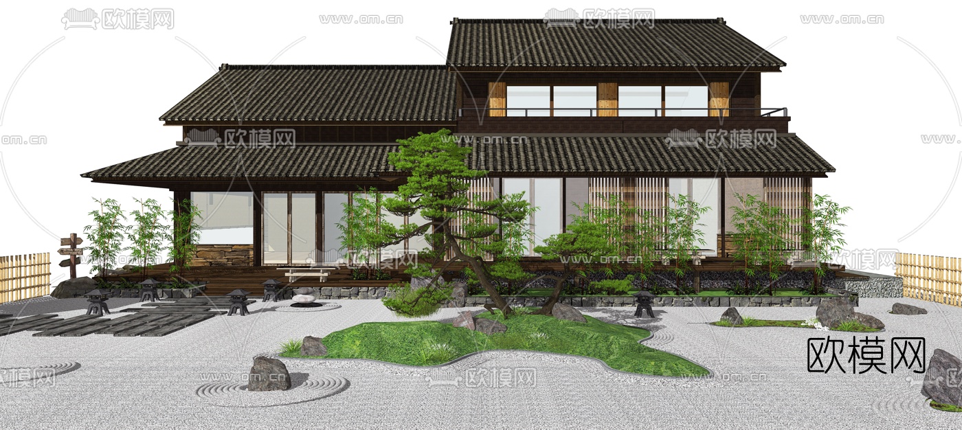 日式阁楼外观su模型下载