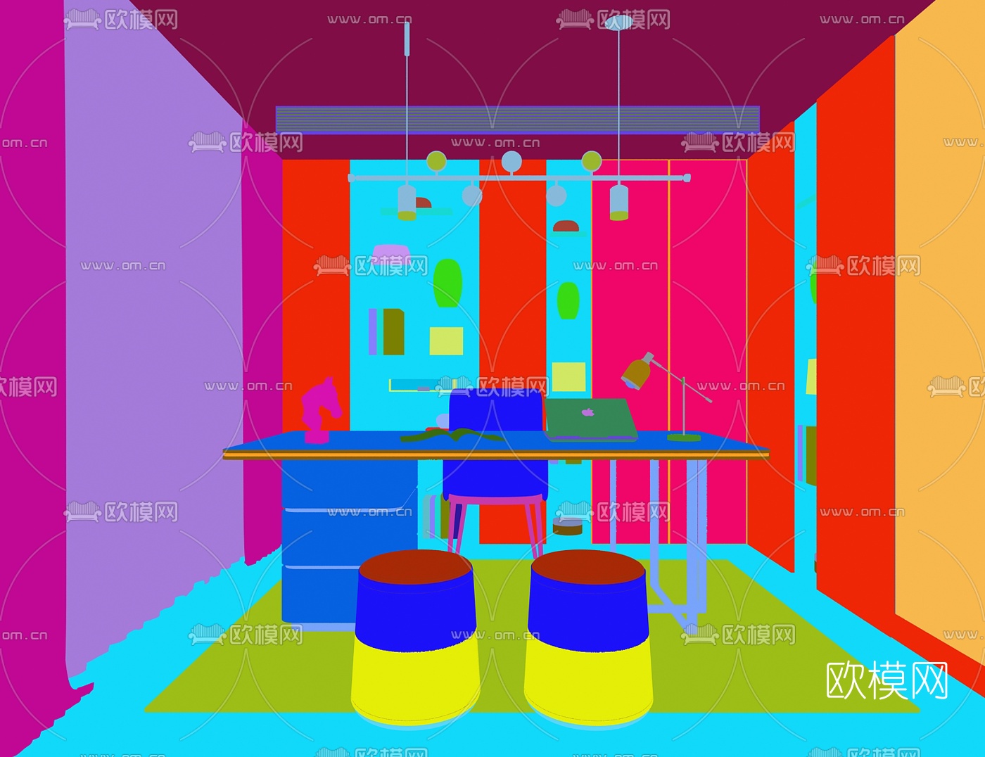 现代书房3d模型下载（渲染图3）