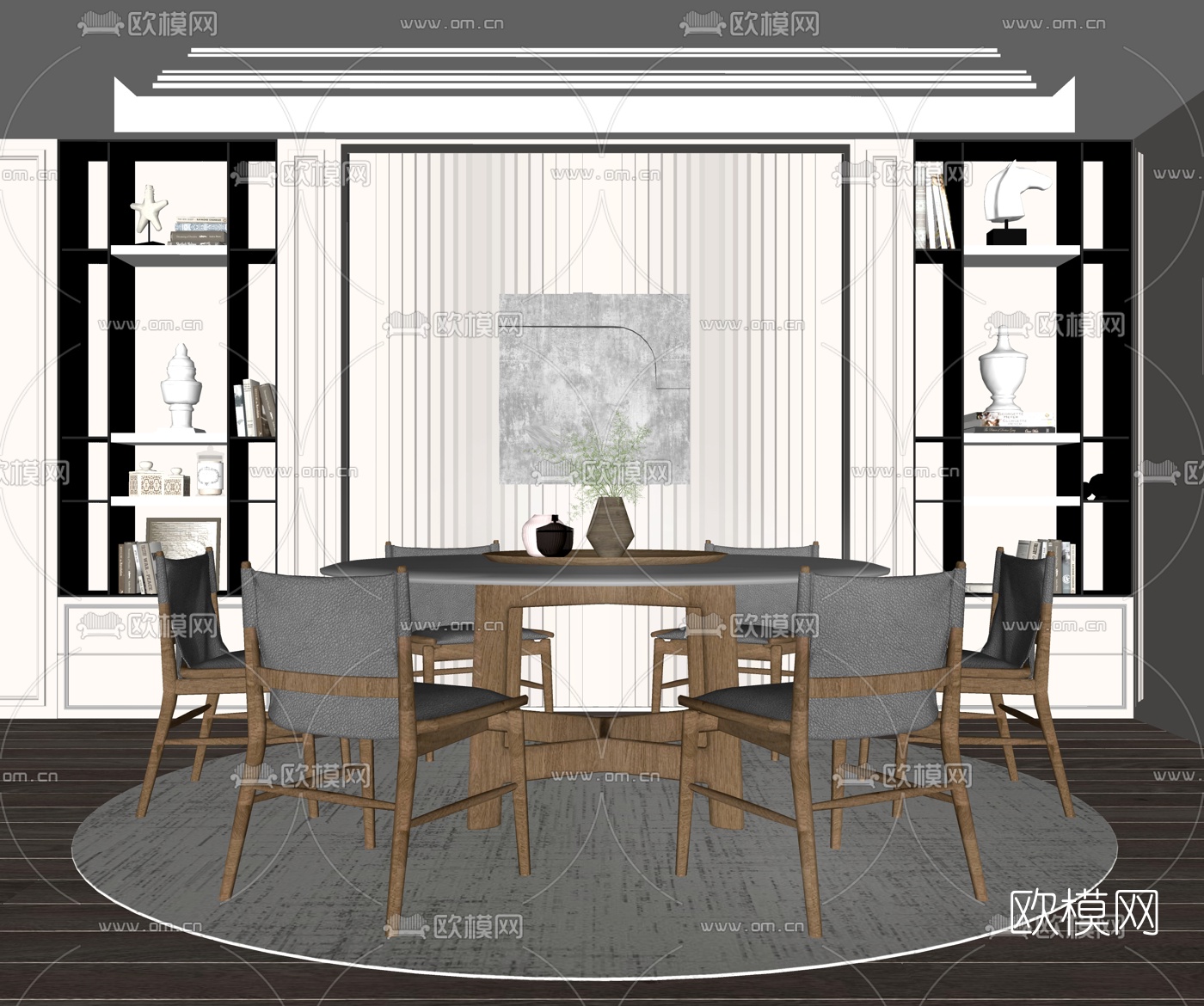 现代圆形餐桌椅su模型下载