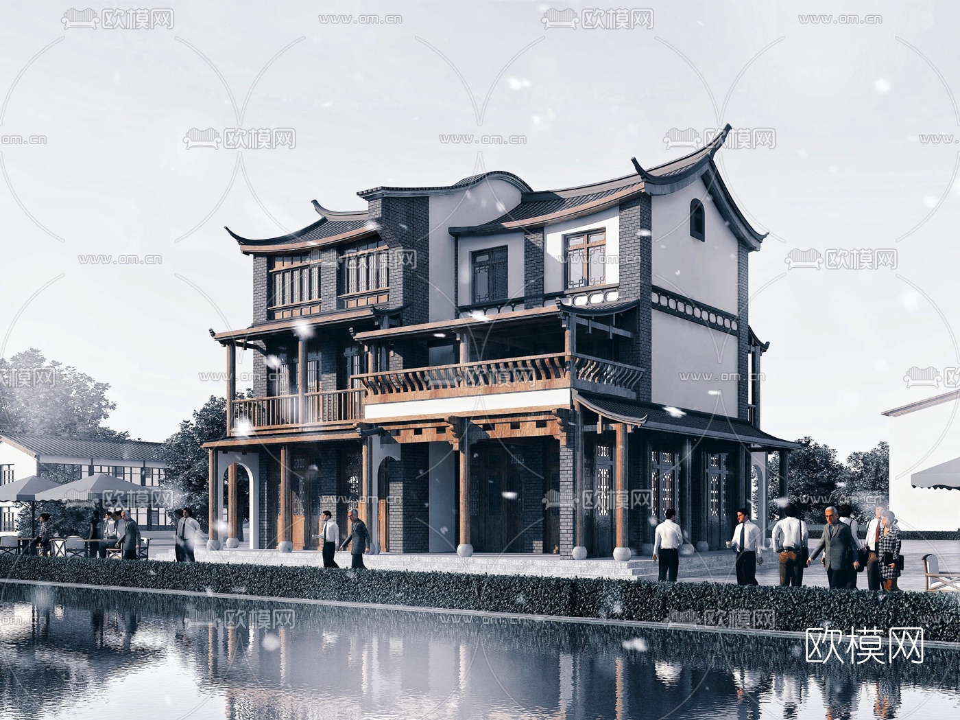 中式多层商业楼3d模型