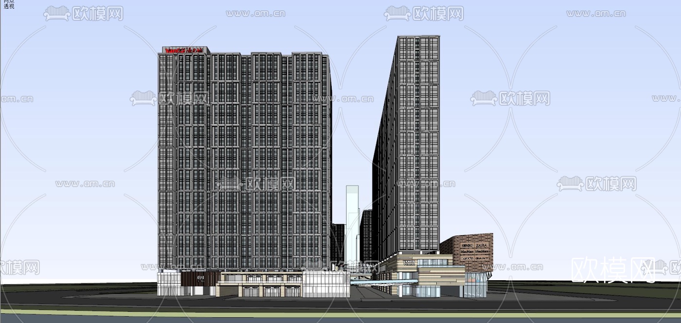 现代商业楼外观su模型下载（渲染图3）