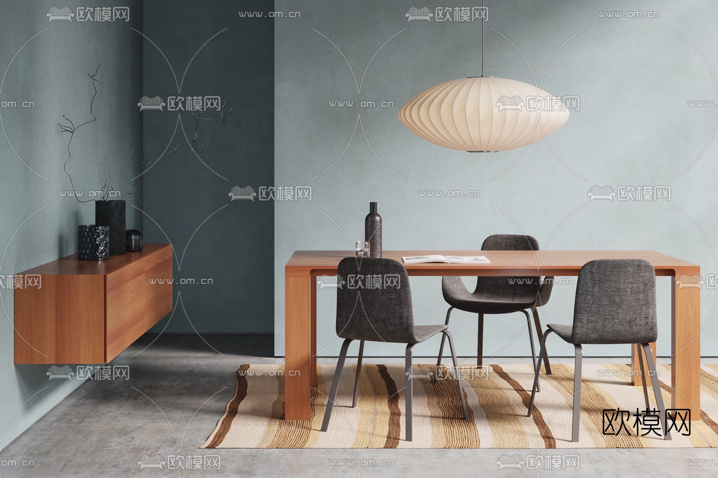 现代实木餐桌椅3d模型下载（渲染图3）