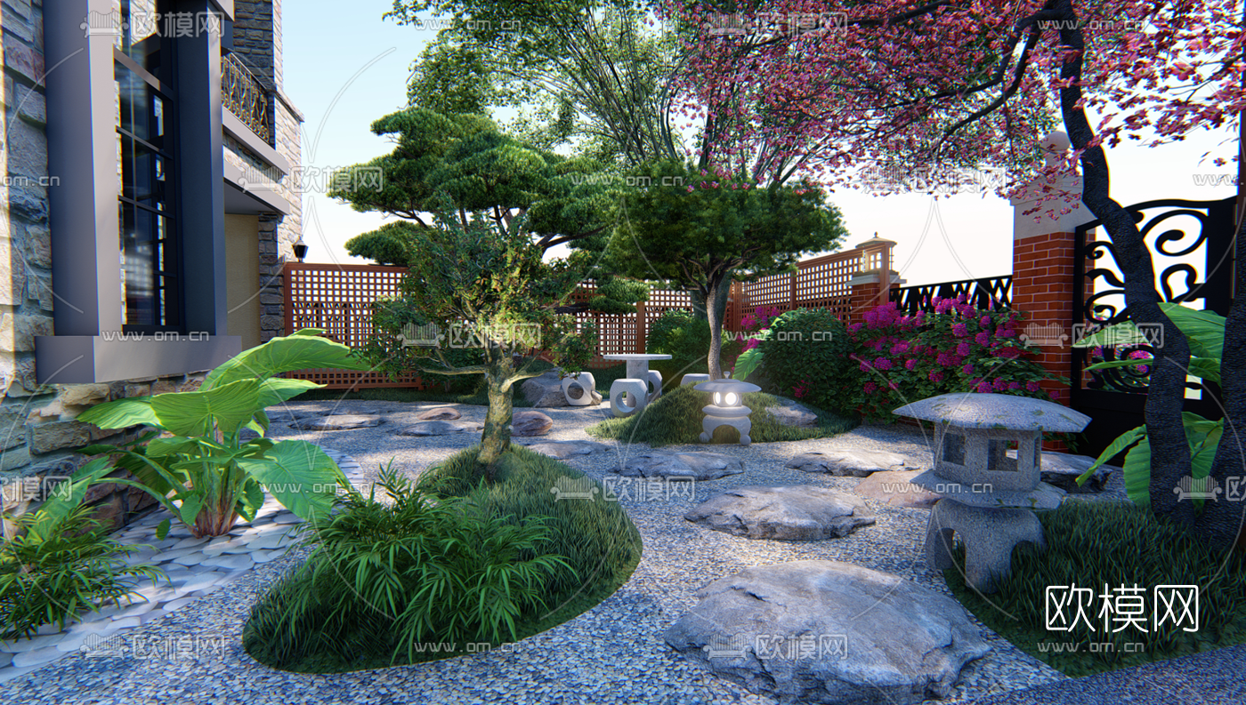 现代庭院景观su模型下载（渲染图2）