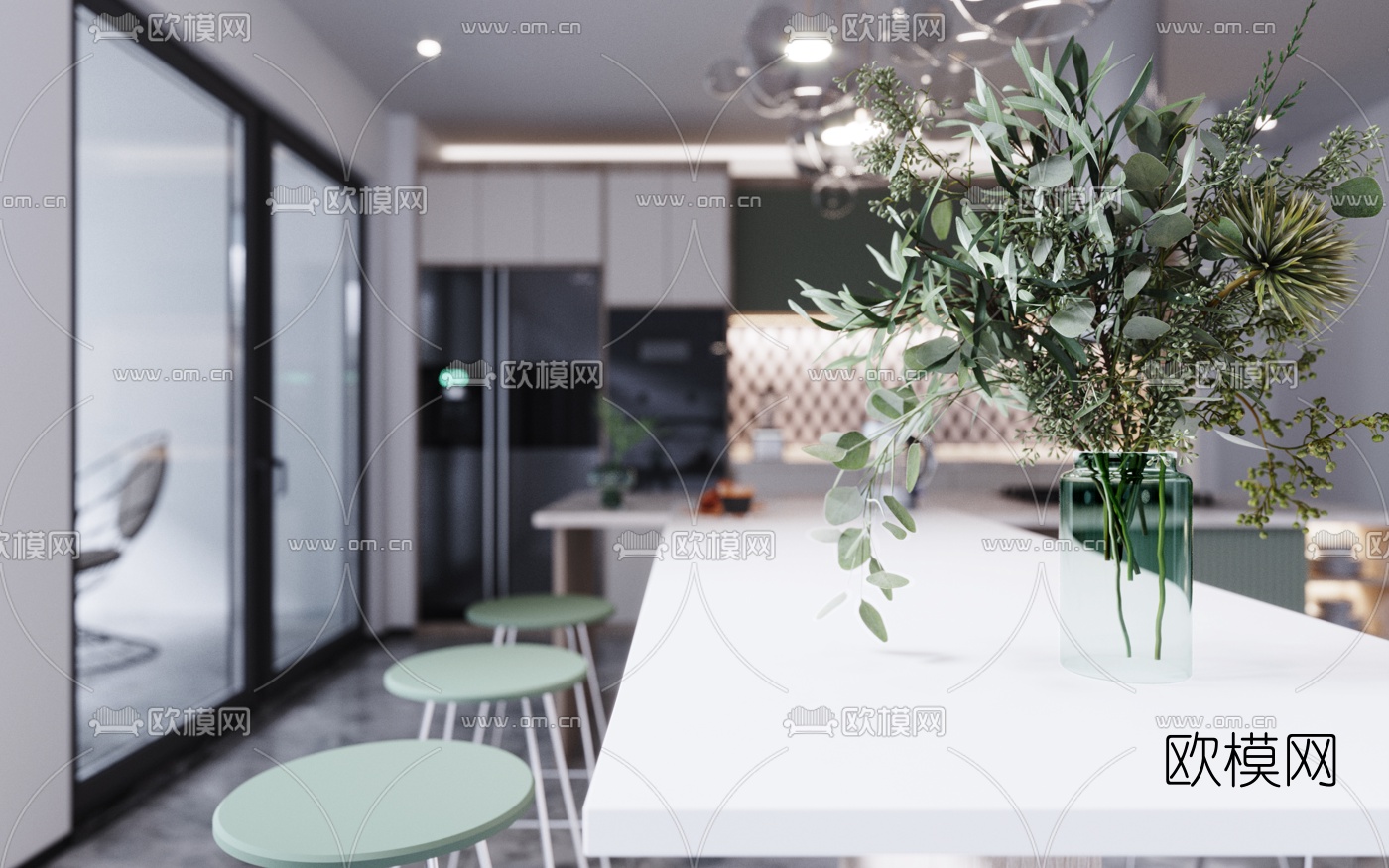 现代简约厨房吧台3d模型