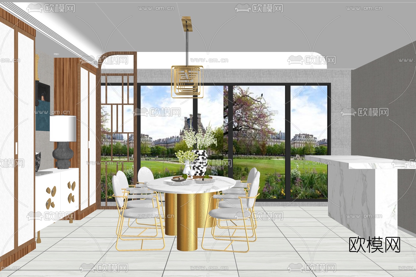 现代轻奢餐桌椅免费su模型下载