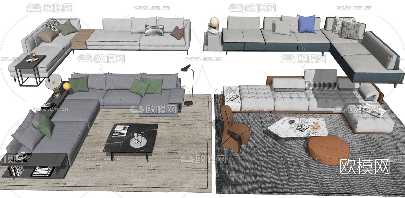 现代布艺转角沙发su模型下载（渲染图1）