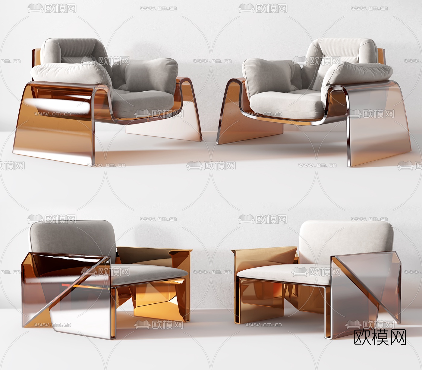 现代亚克力透明休闲沙发3d模型下载