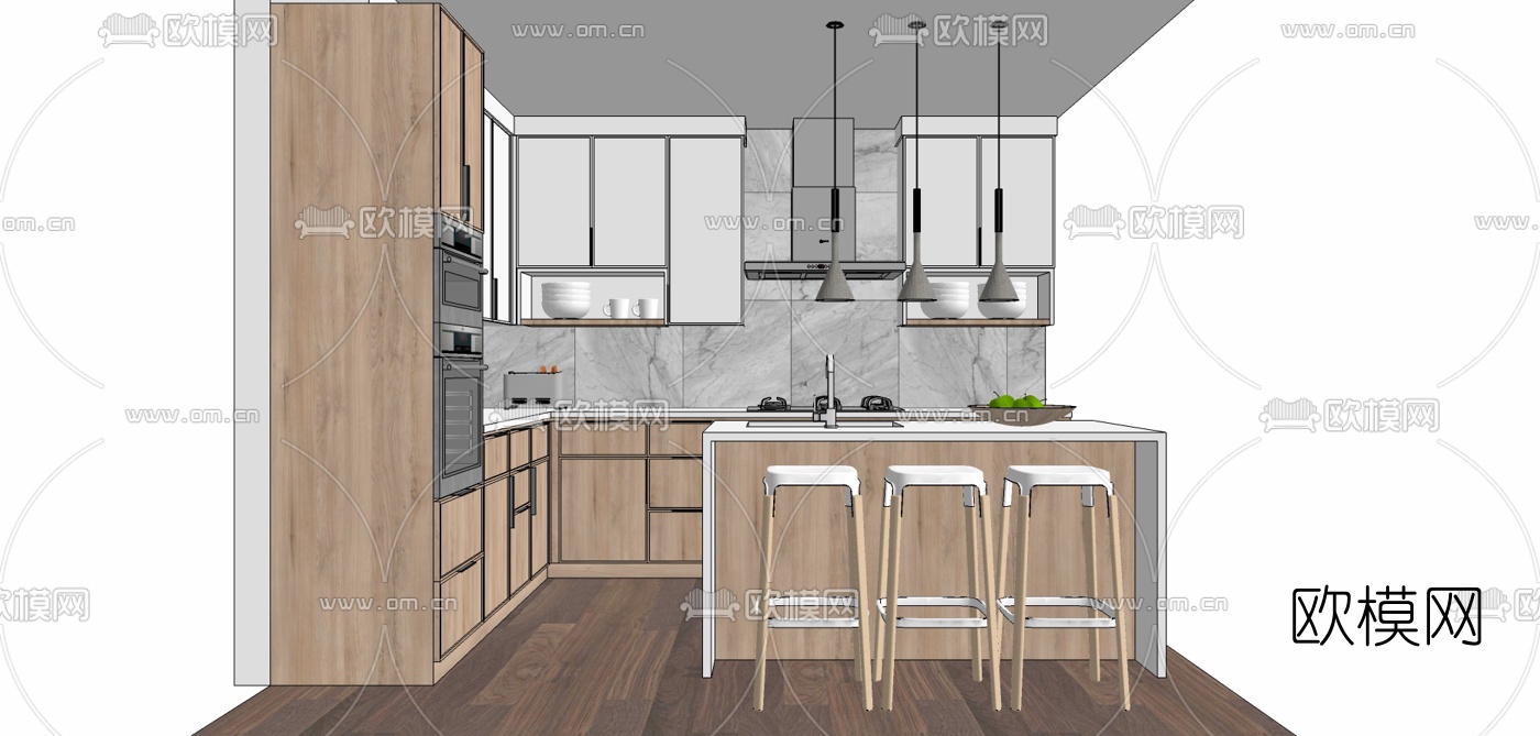 北欧橱柜su模型下载
