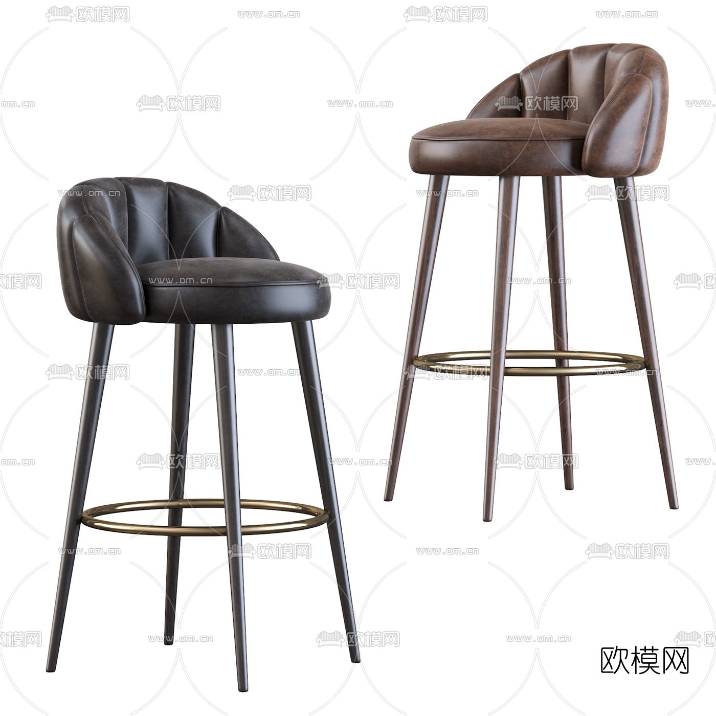 现代皮革吧台椅3d模型下载（渲染图2）