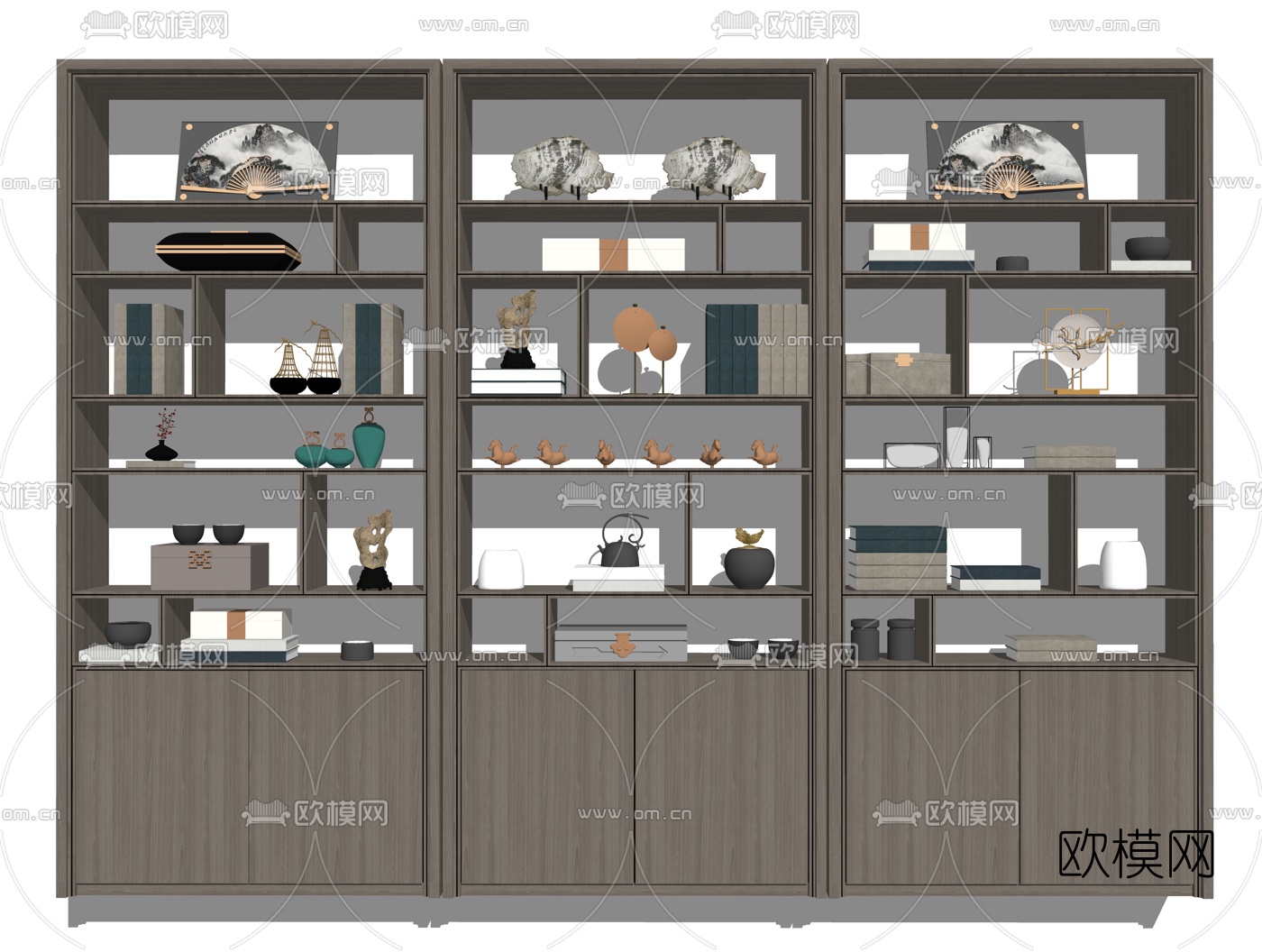 新中式实木书柜su模型下载