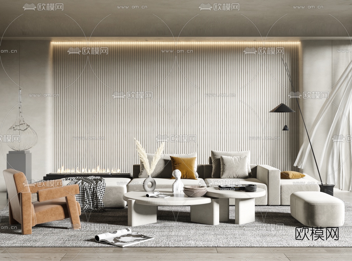 现代绒布沙发组合3d模型