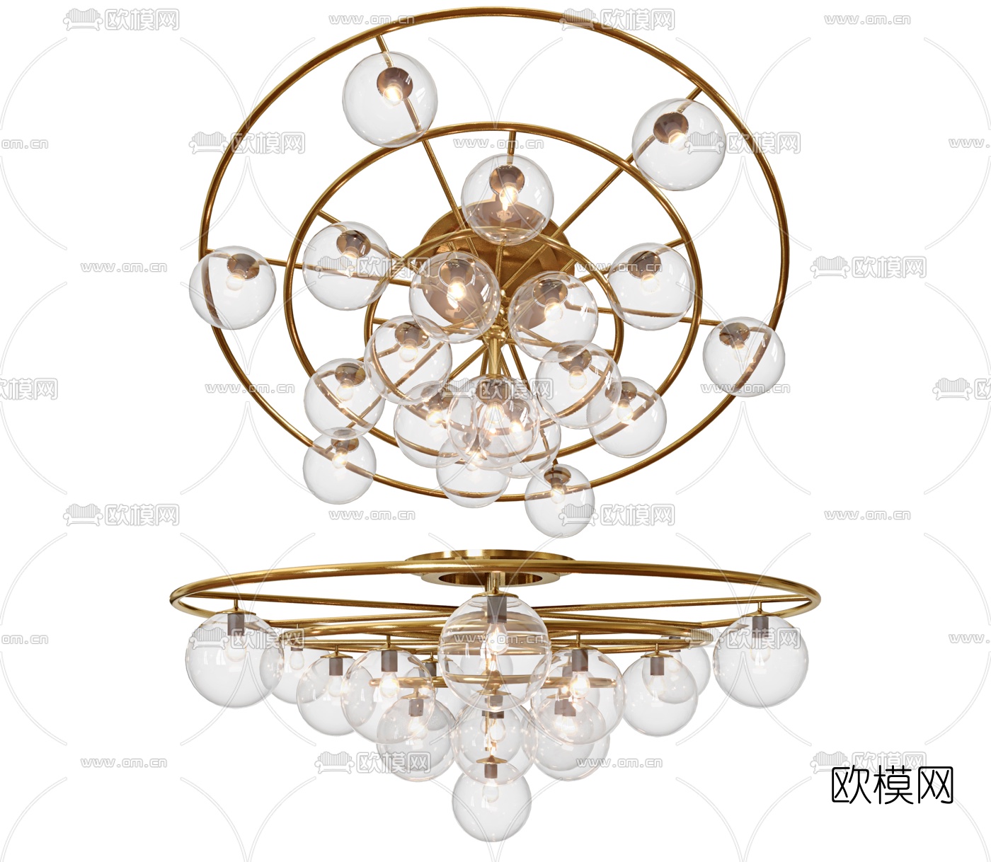 现代轻奢灯泡吸顶吊灯3d模型下载（渲染图1）