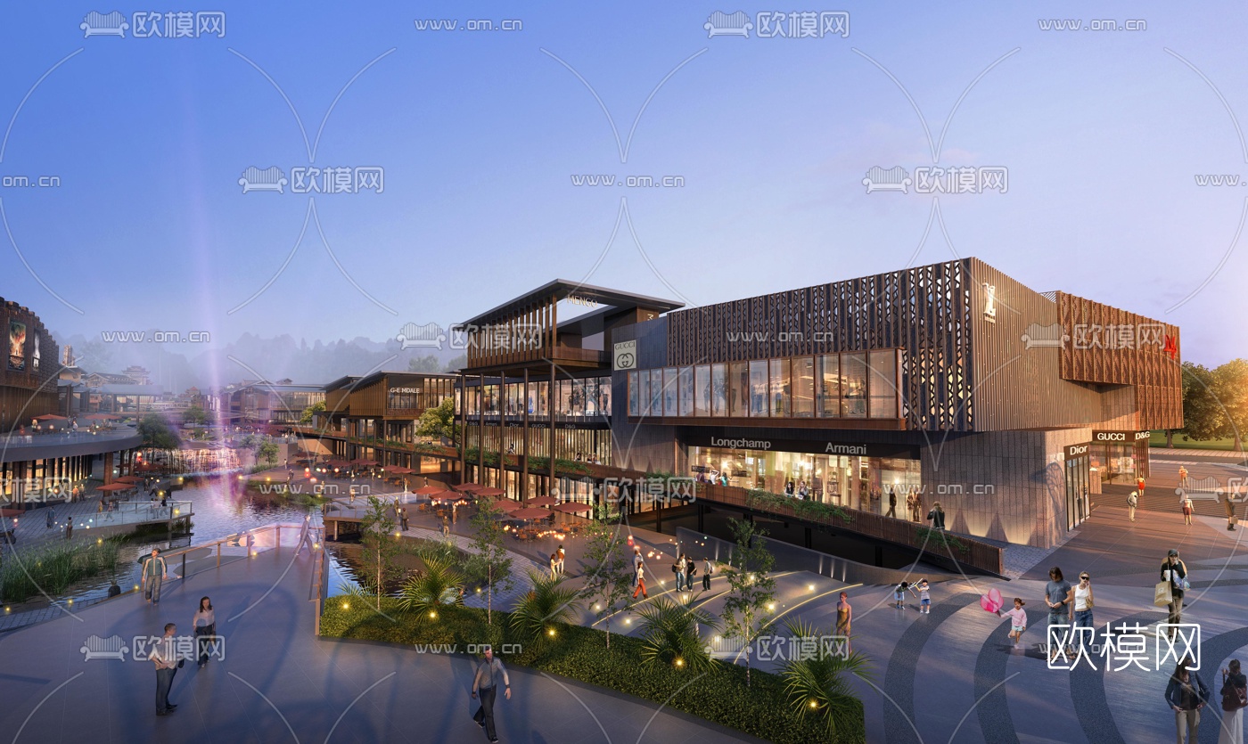 中式商业街su模型下载（渲染图1）