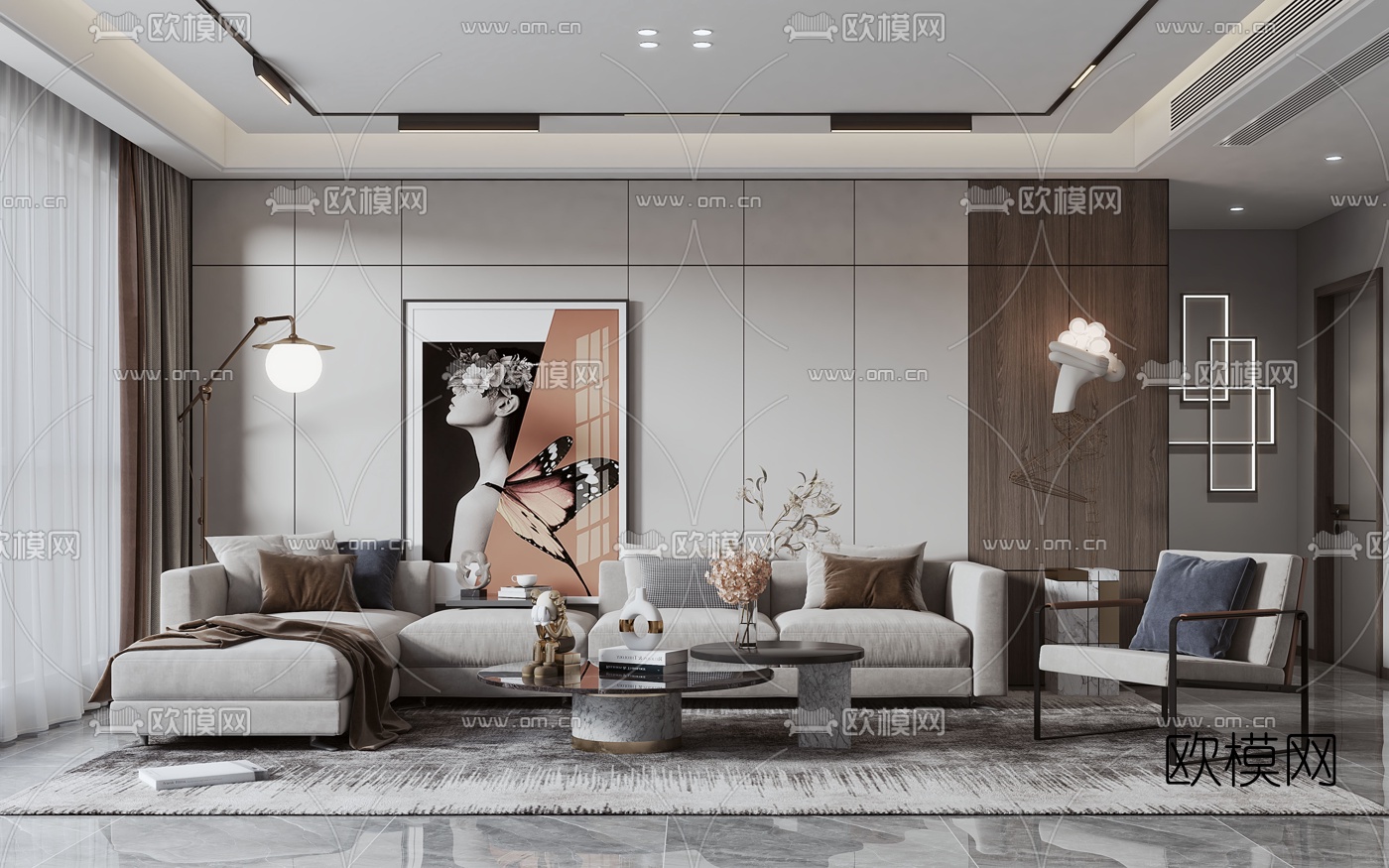 现代布艺转角沙发组合3d模型