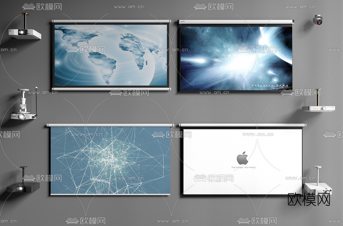 现代投影幕布投影仪组合3d模型