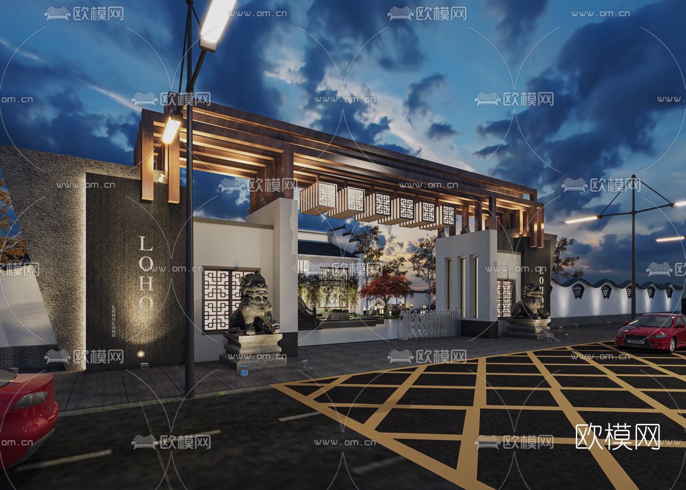 新中式会所外立面景观3d模型