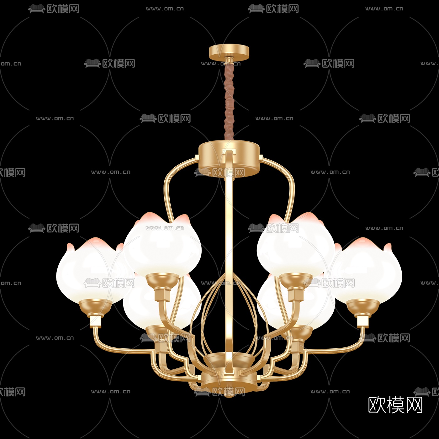 新中式莲花多头吊灯3d模型