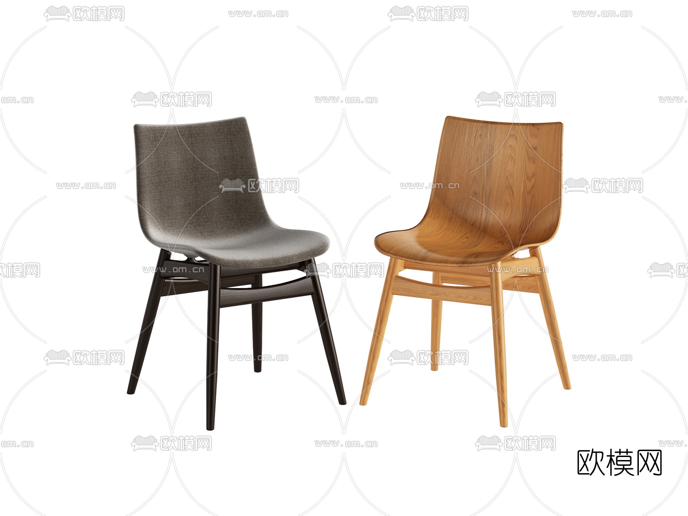 北欧原木单椅餐椅3d模型下载