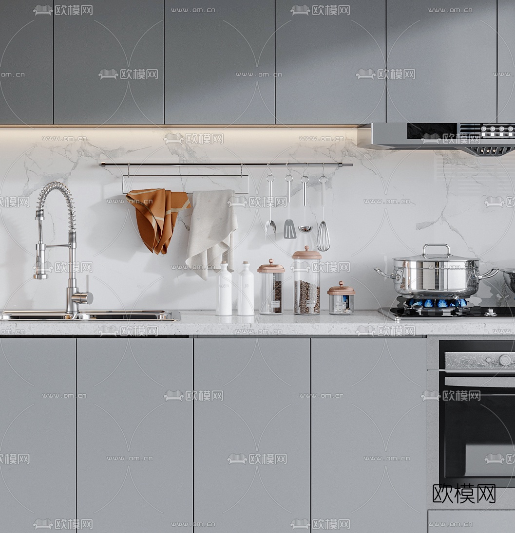 现代一体式橱柜3d模型下载（渲染图2）