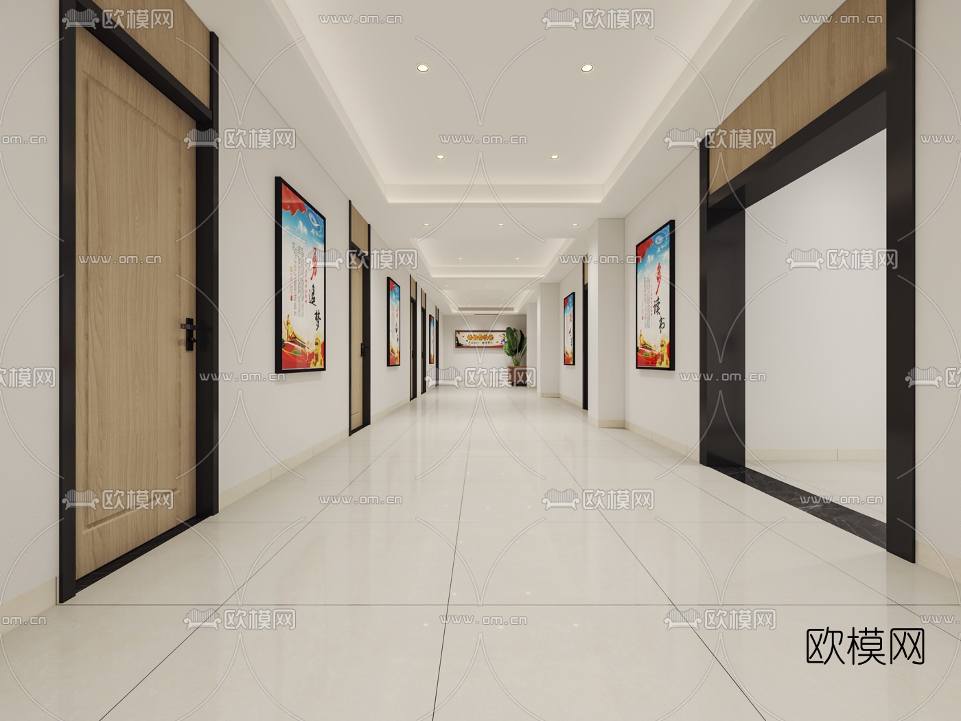 现代办公室走廊过道免费3d模型下载（渲染图1）