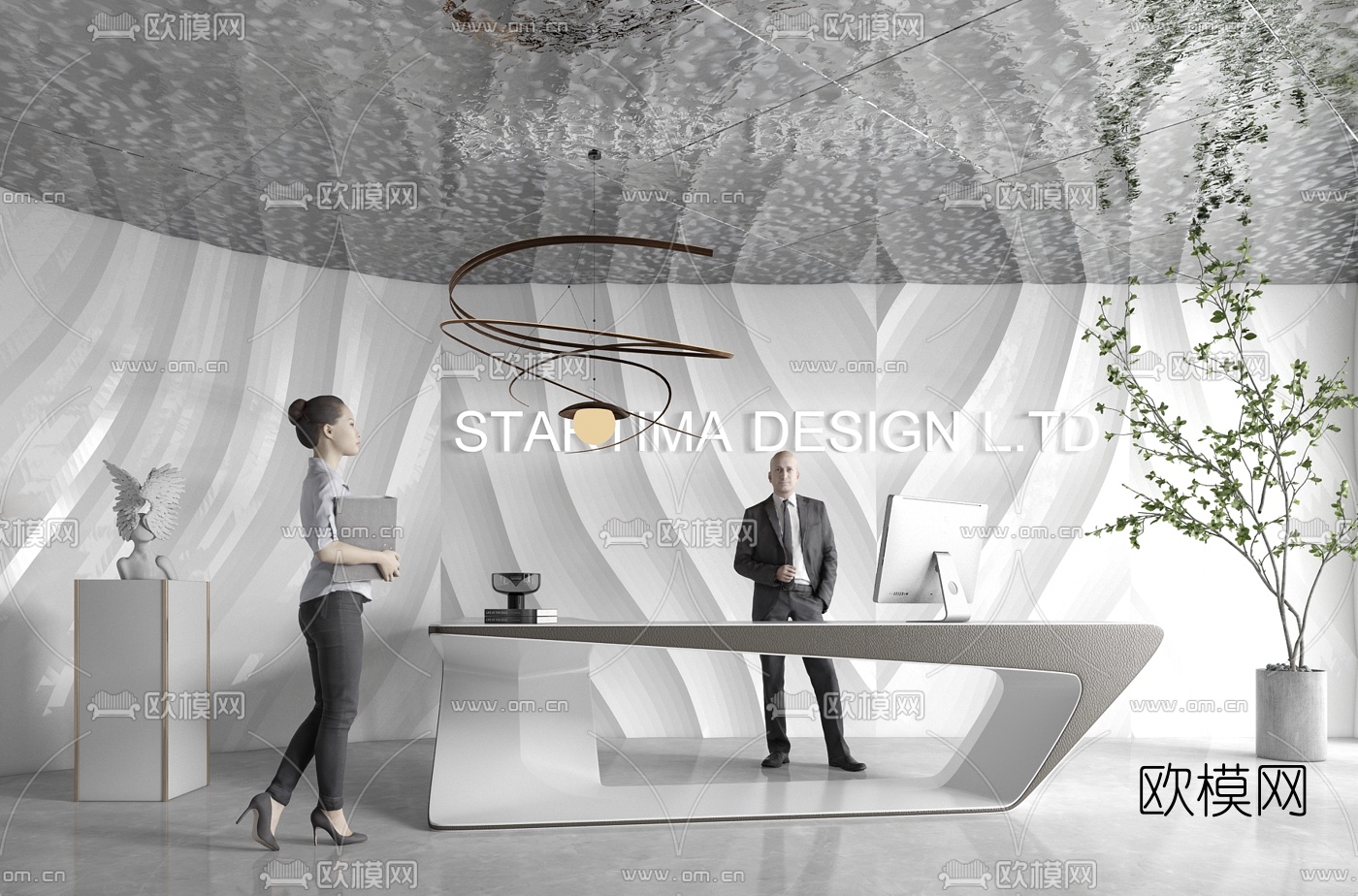 现代办公室前台3d模型下载