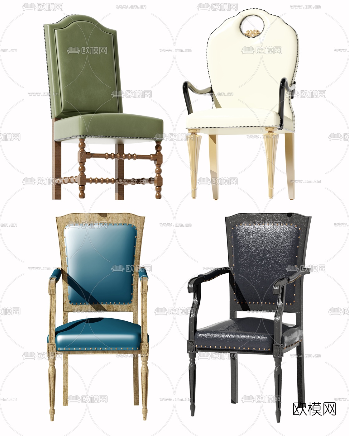 美式皮革单椅餐椅3d模型下载
