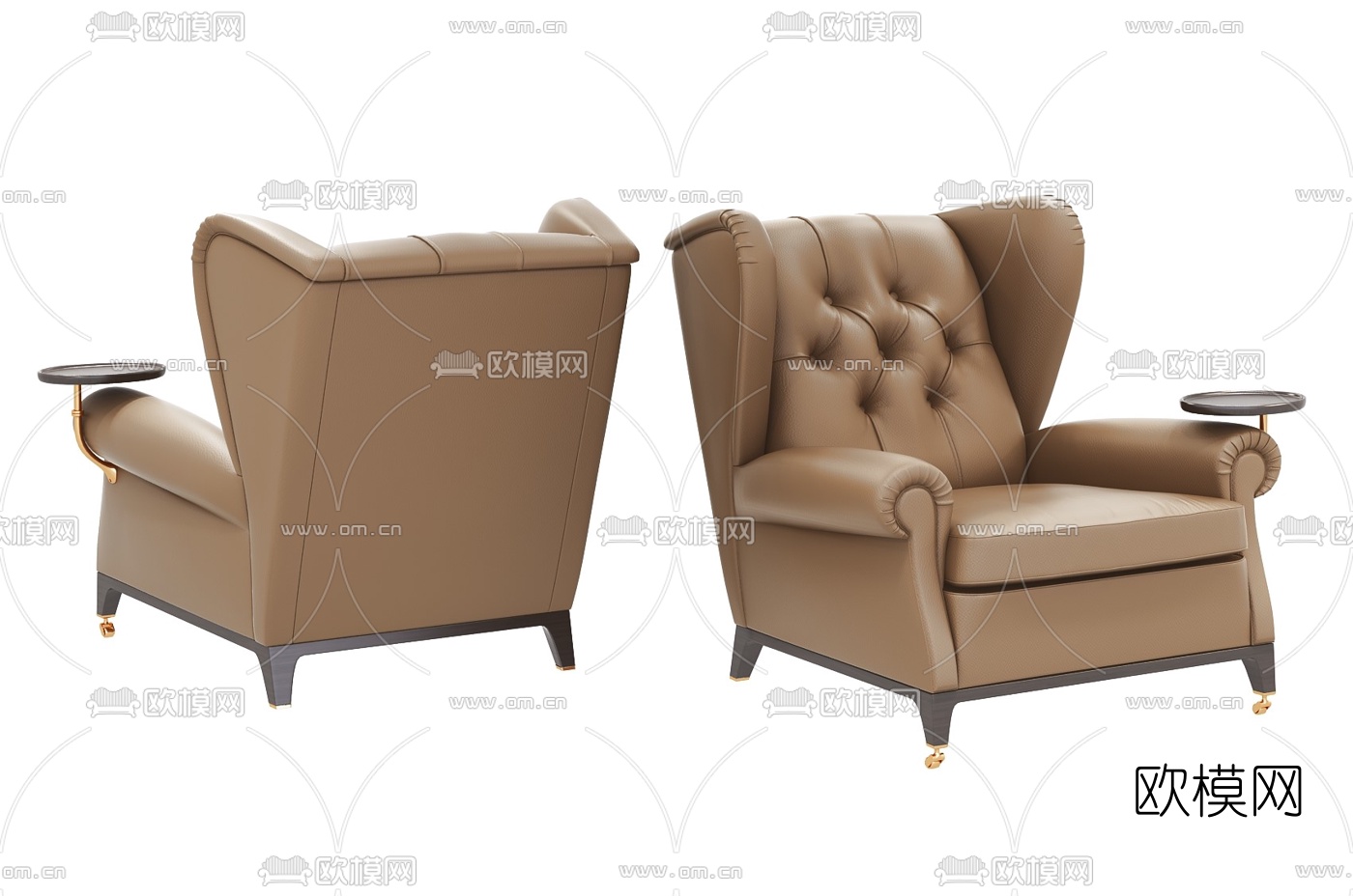 简欧皮革单人沙发3d模型