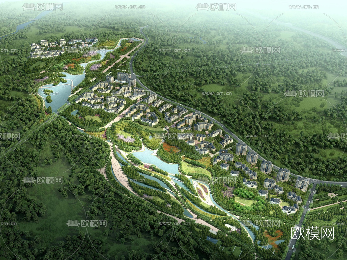 欧式住宅小区鸟瞰规划3d模型下载