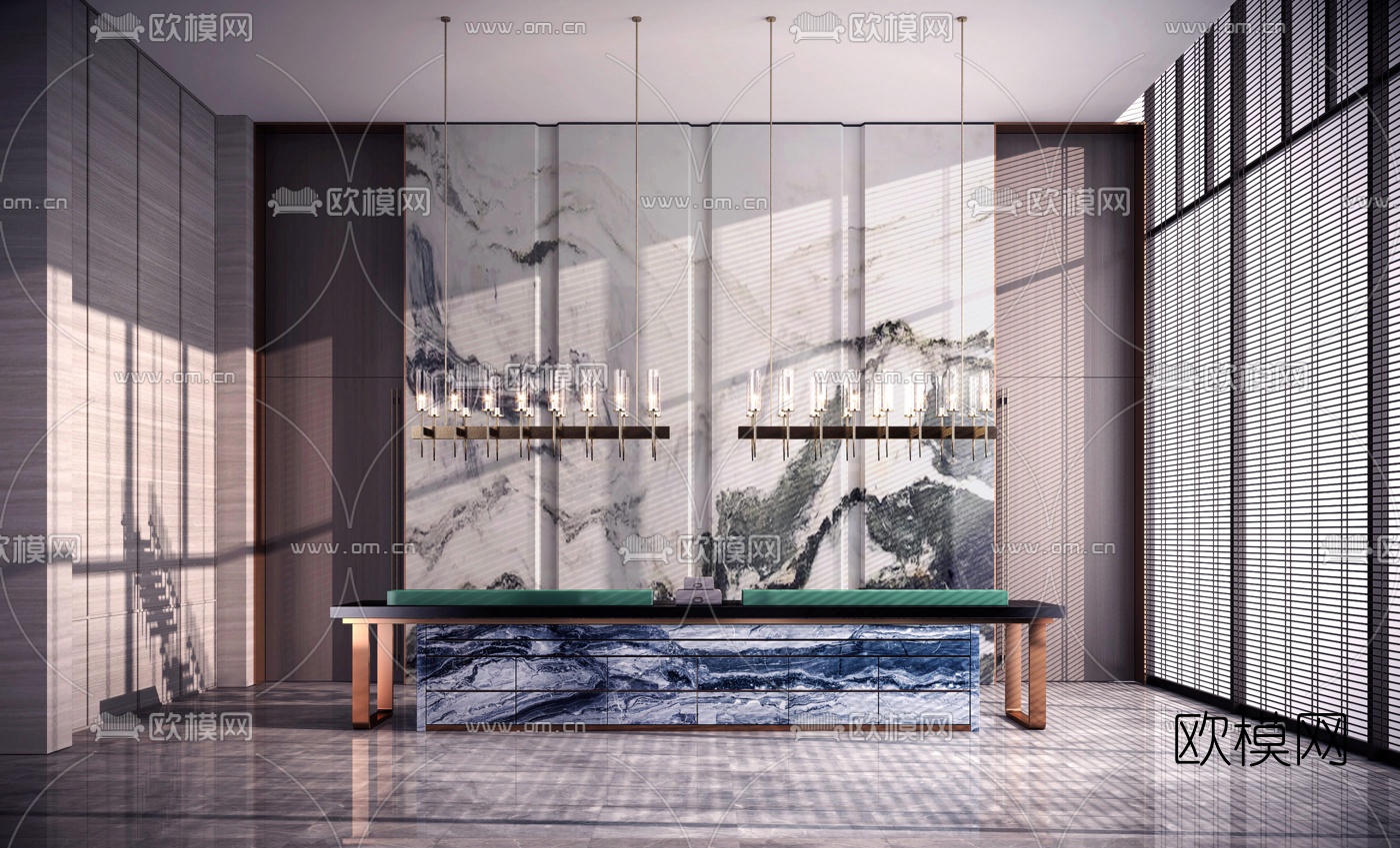 新中式酒店大堂前台3d模型
