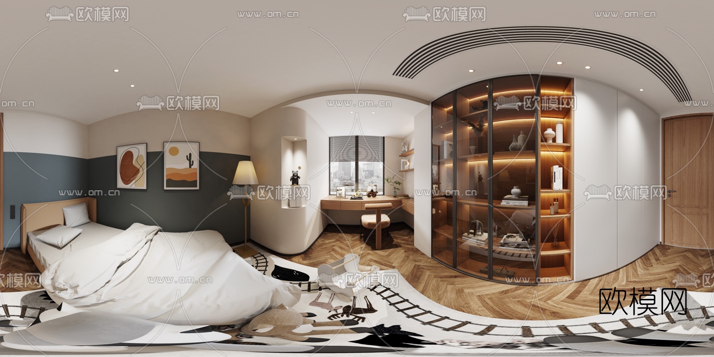 现代卧室vr全景3d模型-免费3dmax模型库-欧模网