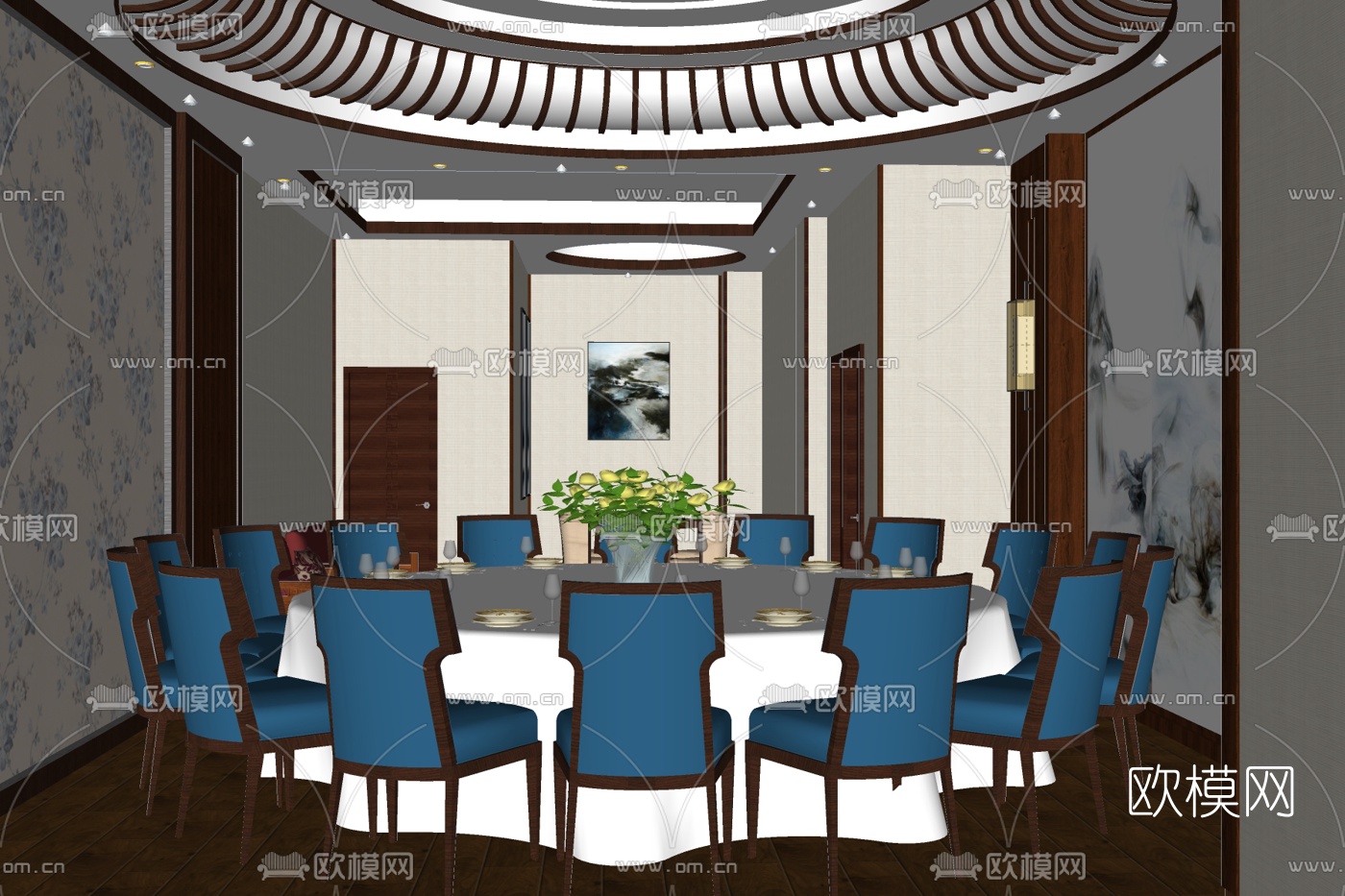 新中式酒店包厢su模型下载