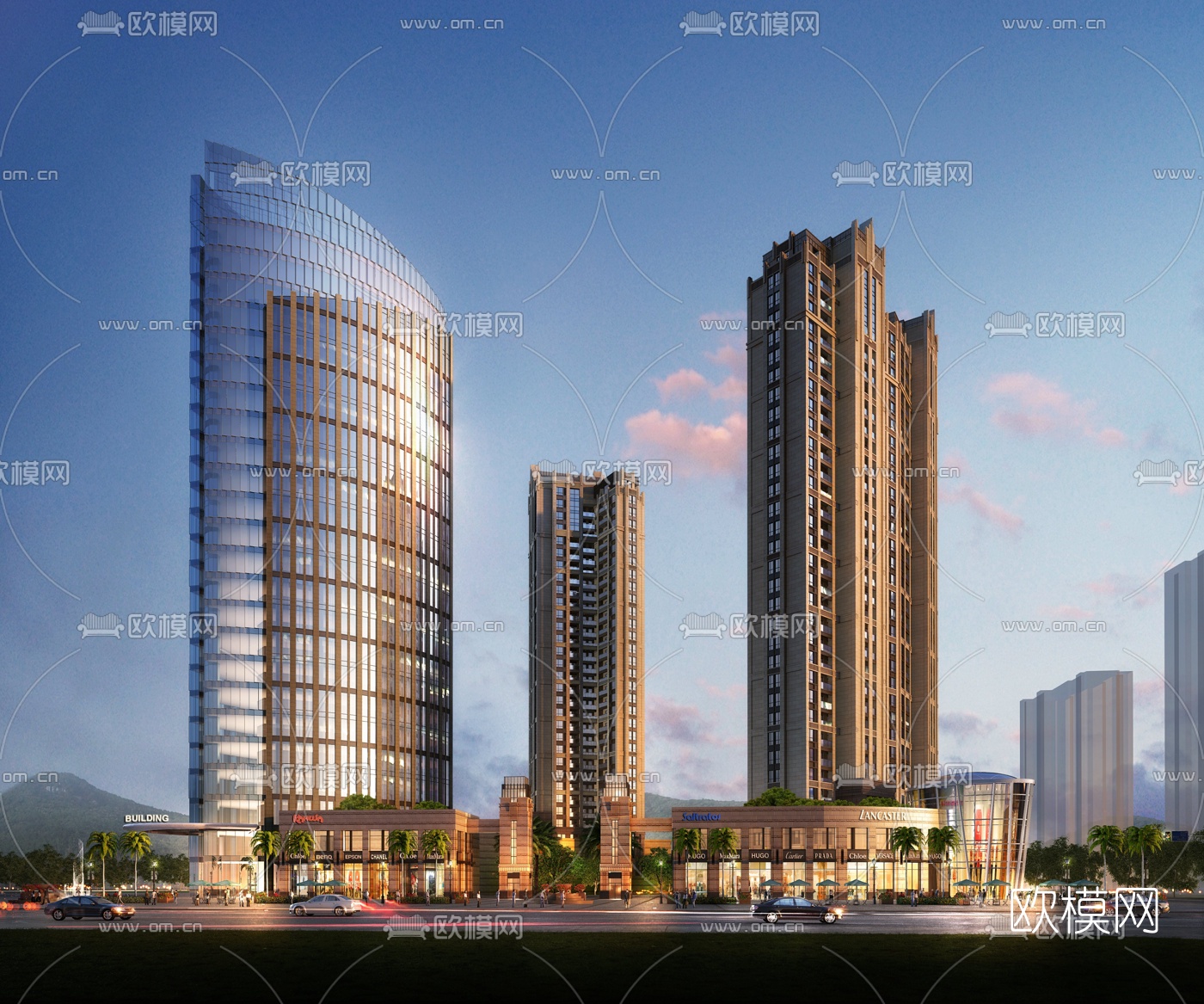 新古典高层办公楼su模型下载（渲染图2）