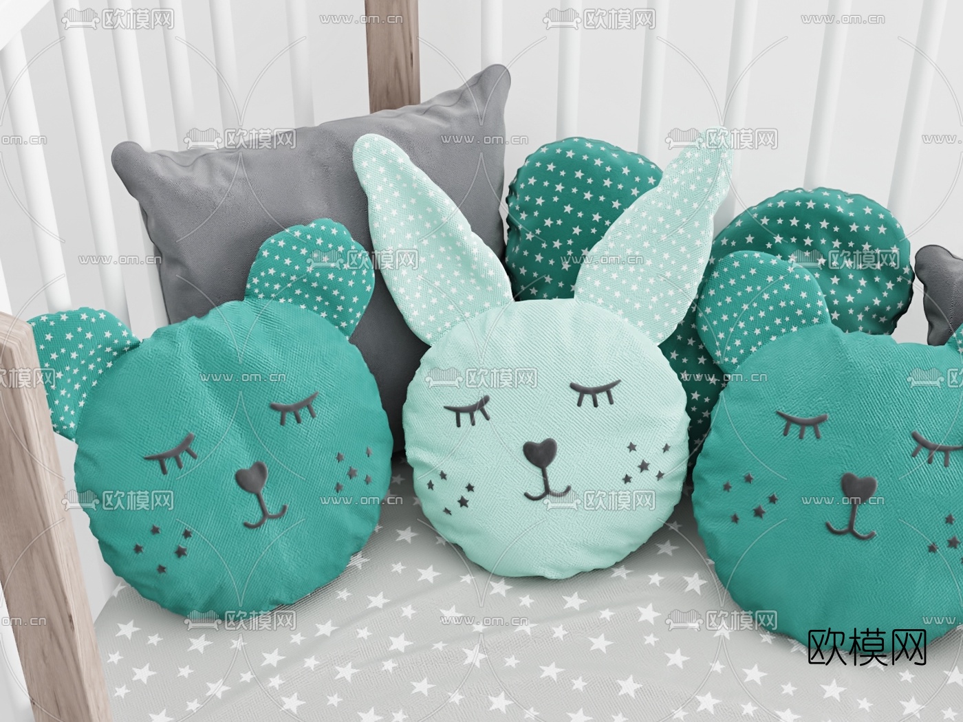 现代儿童床婴儿床3d模型下载（渲染图3）