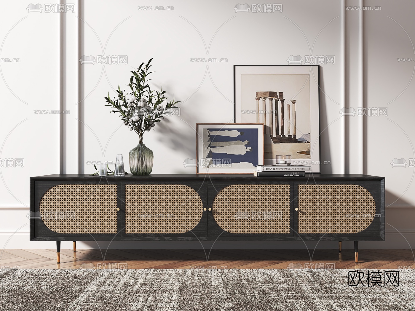 北欧藤编电视柜3d模型下载