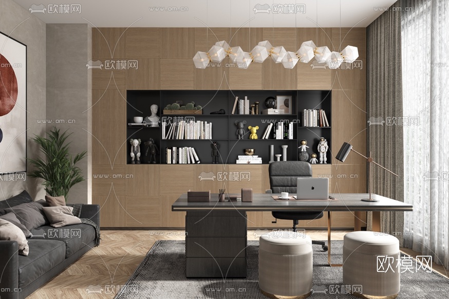 现代书房3d模型下载