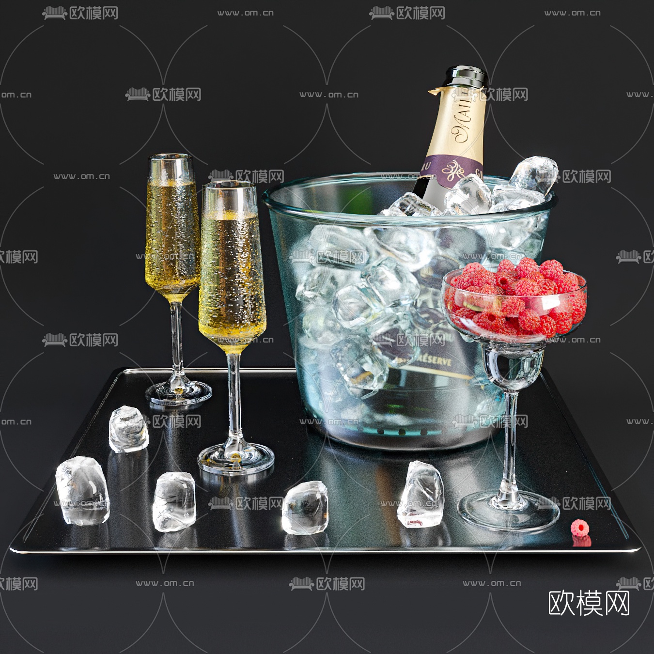 现代食品酒水酒杯冰块3d模型