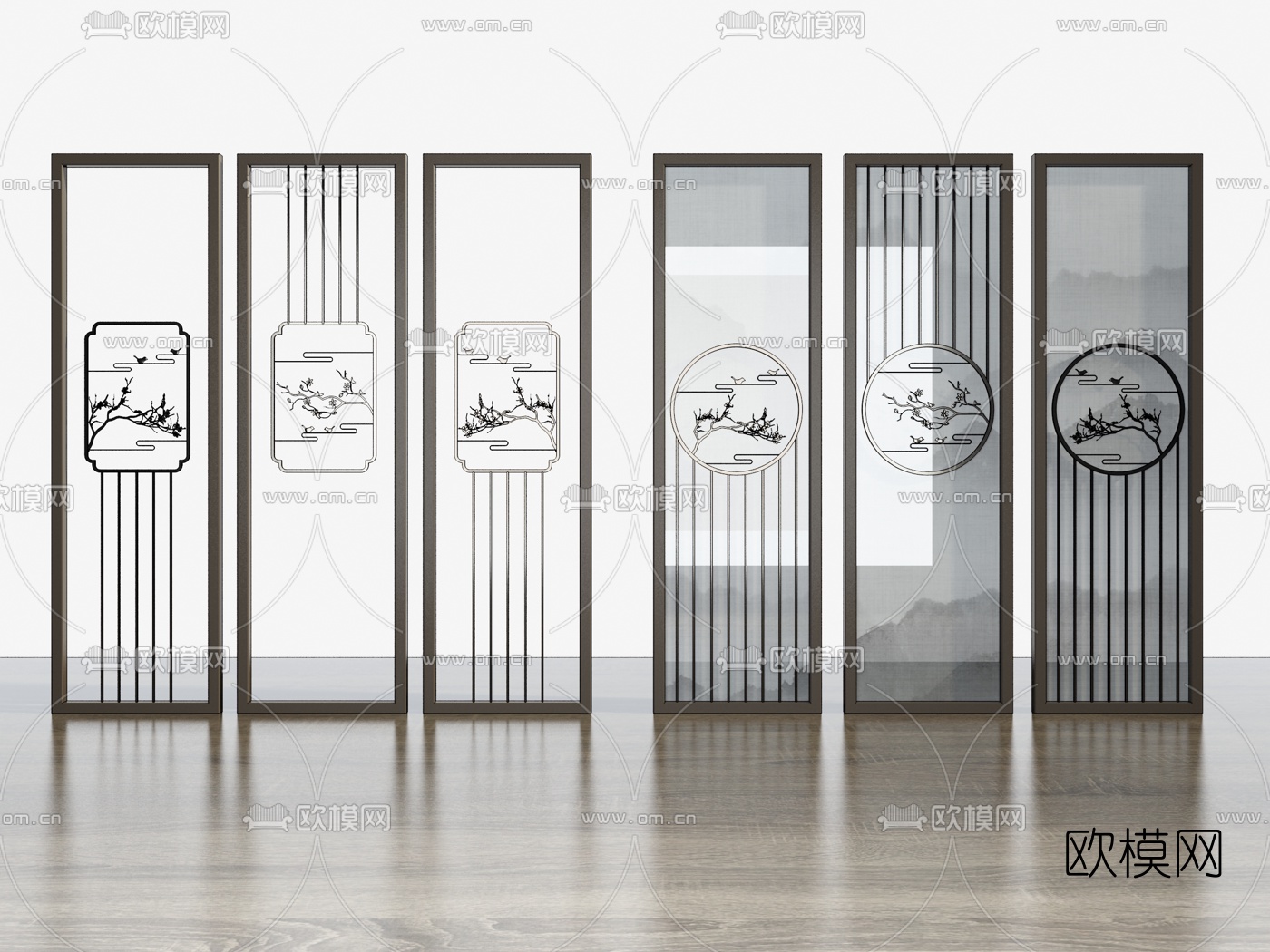 新中式隔断花格屏风su模型下载