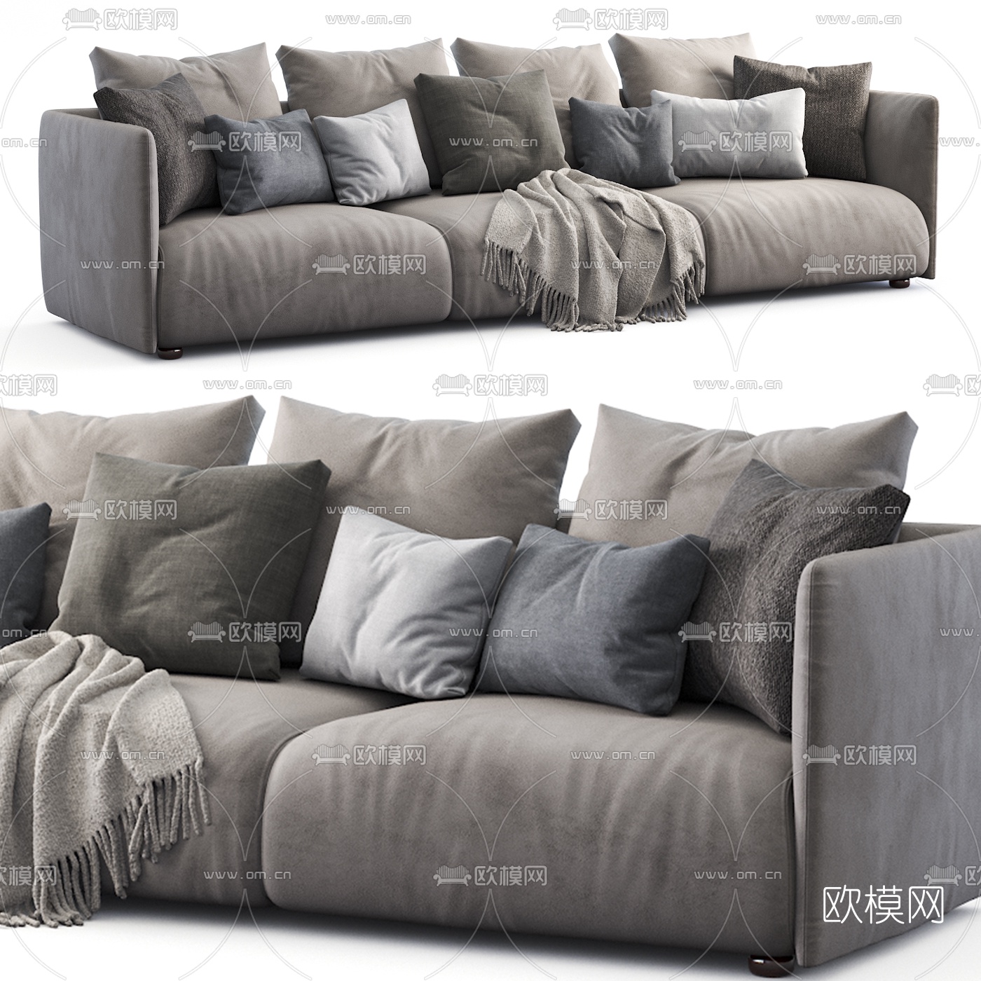 现代布艺多人沙发 三人沙发3d模型下载（渲染图1）