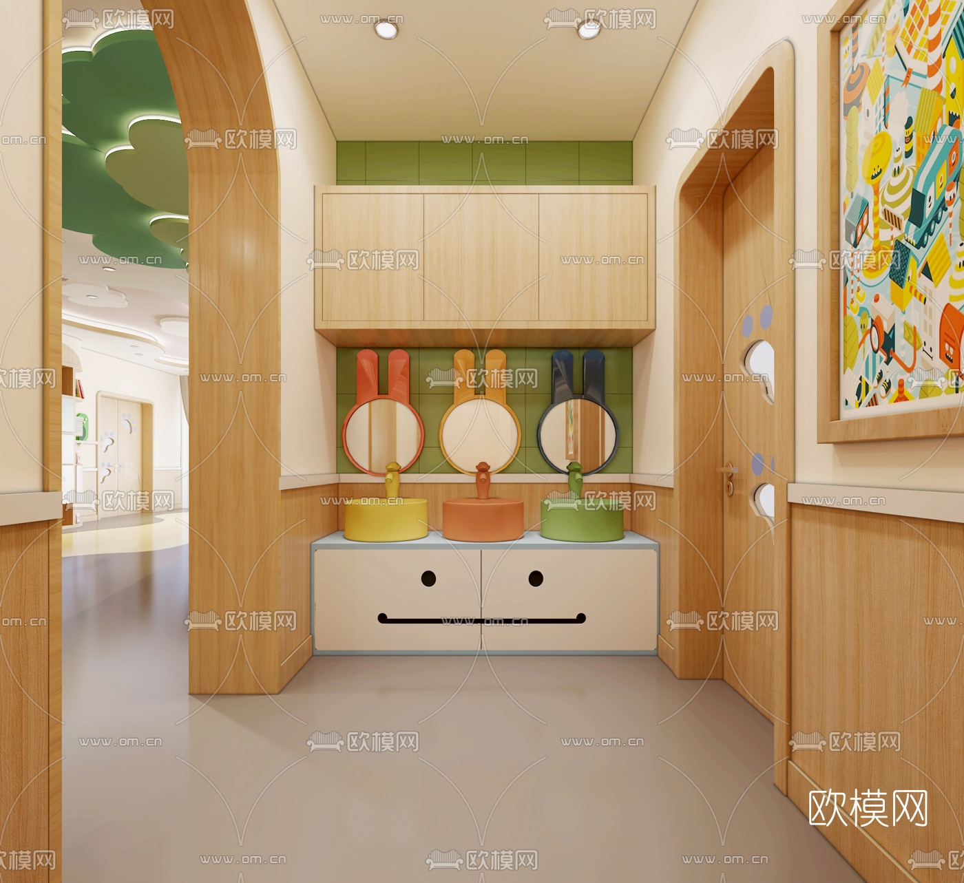 现代幼儿园前台大堂3d模型