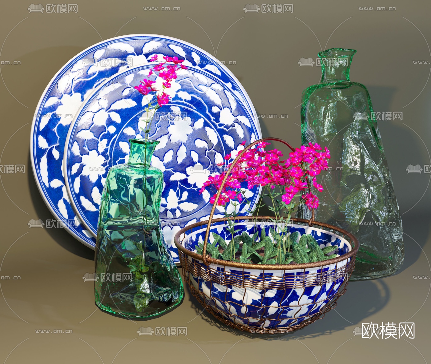 现代圆盘花盆摆件免费3d模型