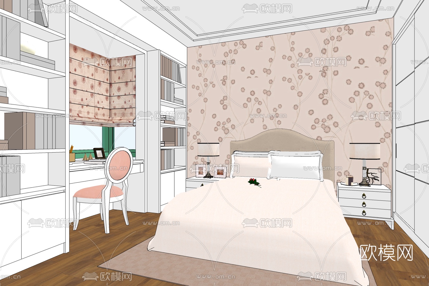 简欧主人房卧室免费su模型下载