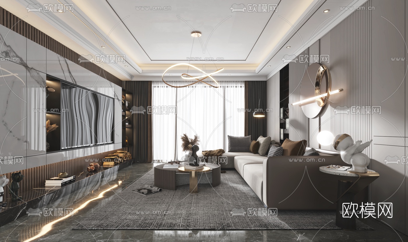 现代轻奢客厅3d模型下载（渲染图3）