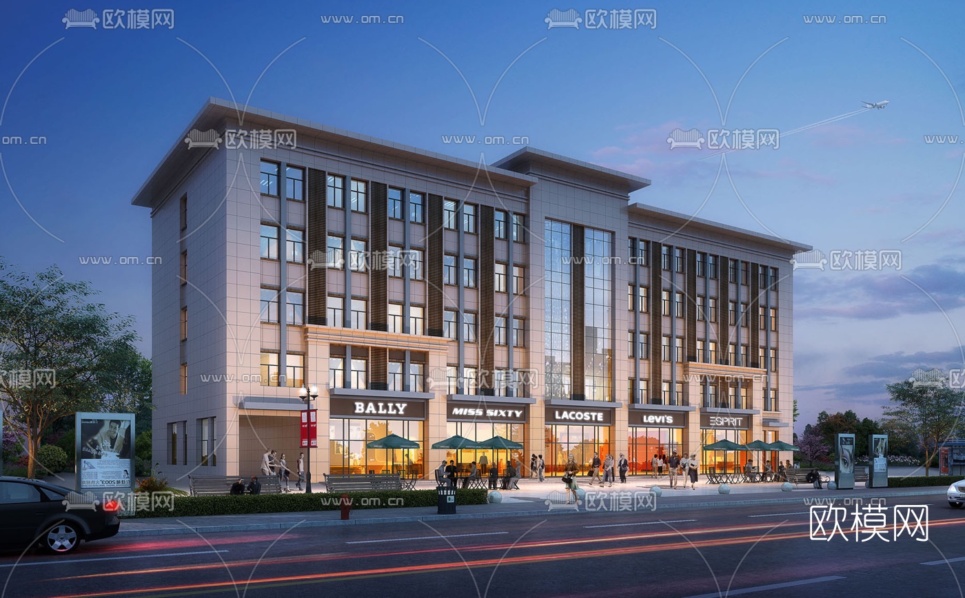 现代酒店外观夜景3d模型